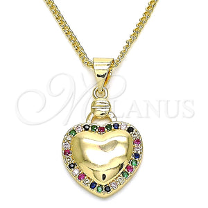 Collares con Dije 04.156.0320.3.20 Oro Laminado, Diseño de Corazón, con Multicolor Micro Pave, Pulido, Tono Dorado (02 MM Thickness, 20 Inches Length)