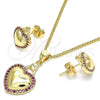 Juego de Arete y Dije de Adulto 10.156.0263.1 Oro Laminado, Diseño de Corazón, con Rubi Micro Pave, Pulido, Tono Dorado