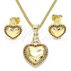 Juego de Arete y Dije de Adulto 10.156.0263.2 Oro Laminado, Diseño de Corazón, con Granate Micro Pave, Pulido, Tono Dorado
