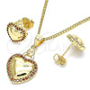 Juego de Arete y Dije de Adulto 10.156.0263.2 Oro Laminado, Diseño de Corazón, con Granate Micro Pave, Pulido, Tono Dorado