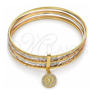 Aro Semanario 07.253.0004.06 Oro Laminado, Diseño de Guadalupe, con Cristal Blanca, Diamantado, Tres Tonos (Grosor 02 MM, Talla 6 (2,75 de Diámetro))