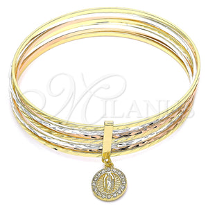 Aro Semanario 07.253.0004.06 Oro Laminado, Diseño de Guadalupe, con Blanca Cristal, Diamantado, Tres Tonos (02 MM Thickness, Size 6 (2.75 Diameter))