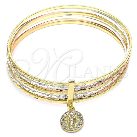 Aro Semanario 07.253.0004.06 Oro Laminado, Diseño de Guadalupe, con Blanca Cristal, Diamantado, Tres Tonos (02 MM Thickness, Size 6 (2.75 Diameter))