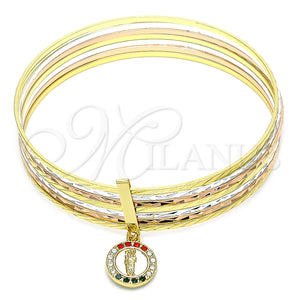 Aro Semanario 07.253.0006.1.06 Oro Laminado, Diseño de San Judas, con Multicolor Cristal, Diamantado, Tres Tonos (02 MM Thickness, Size 6 (2.75 Diameter))