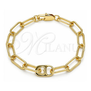 Pulsera Elegante 03.341.0082.08 Oro Laminado, Diseño de Paperclip, Pulido, Tono Dorado (Grosor 07 MM, 8 Pulgadas de Largo)