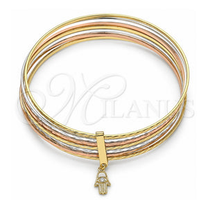 Aro Semanario 07.253.0007.06 Oro Laminado, Diseño de Judaica y Mano de Dios, con Zirconia Cubica Blanca, Diamantado, Tres Tonos (Grosor 02 MM, Talla 6 (2,75 de Diámetro))