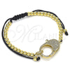 Pulsera Bolo Ajustable 03.341.0084.11 Oro Laminado, Diseño de Bola, con Blanca Micro Pave, Pulido, Tono Dorado (04 MM Thickness, 11 Inches Length)