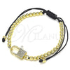 Pulsera Bolo Ajustable 03.341.0085.11 Oro Laminado, Diseño de Candado y Bola, con Blanca Micro Pave, Pulido, Tono Dorado (04 MM Thickness, 11 Inches Length)
