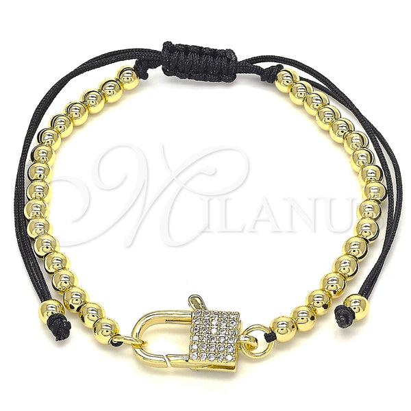 Pulsera Bolo Ajustable 03.341.0085.11 Oro Laminado, Diseño de Candado y Bola, con Blanca Micro Pave, Pulido, Tono Dorado (04 MM Thickness, 11 Inches Length)