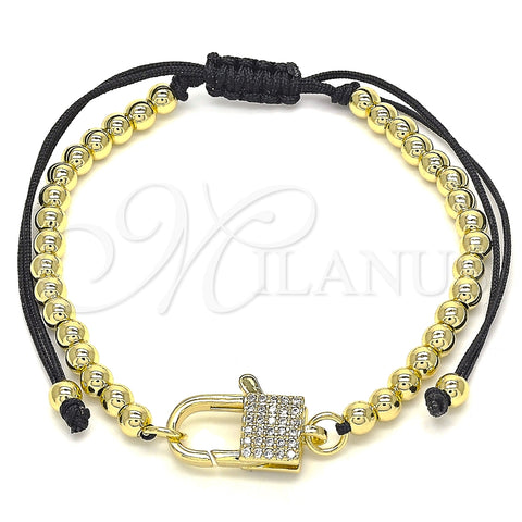 Pulsera Bolo Ajustable 03.341.0085.11 Oro Laminado, Diseño de Candado y Bola, con Blanca Micro Pave, Pulido, Tono Dorado (04 MM Thickness, 11 Inches Length)