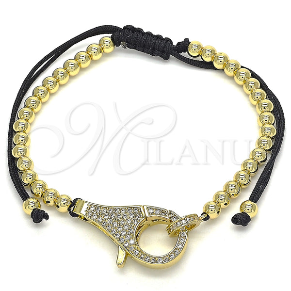 Pulsera Bolo Ajustable 03.341.0087.11 Oro Laminado, Diseño de Bola, con Blanca Micro Pave, Pulido, Tono Dorado (04 MM Thickness, 11 Inches Length)