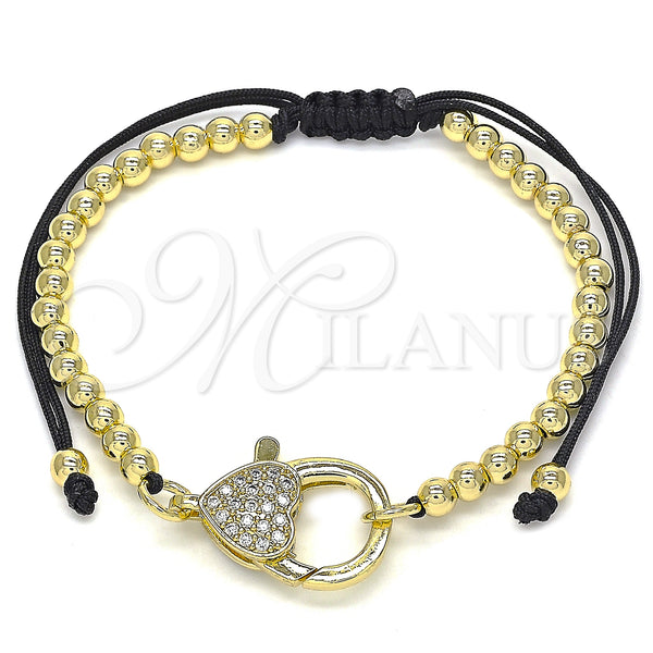 Pulsera Bolo Ajustable 03.341.0088.11 Oro Laminado, Diseño de Corazón y Bola, con Blanca Micro Pave, Pulido, Tono Dorado (11 Inches Length)