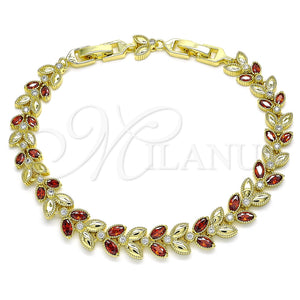 Pulsera Tennis 03.283.0030.1.08 Oro Laminado, Diseño de Oja, con Granate and Blanca Zirconia Cubica, Pulido, Tono Dorado (09 MM Thickness, 8 Inches Length)