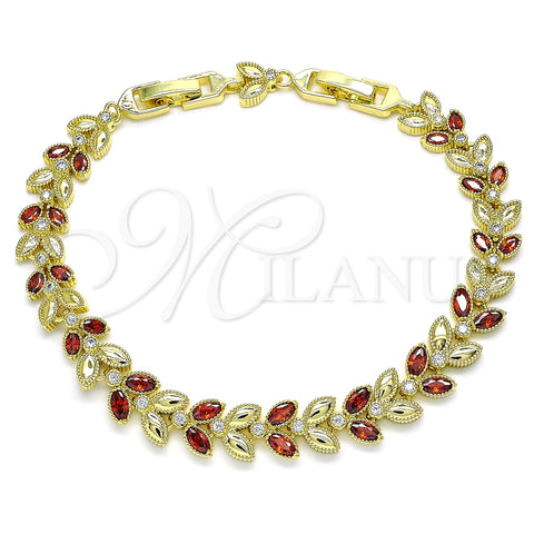 Pulsera Tennis 03.283.0030.1.08 Oro Laminado, Diseño de Oja, con Granate and Blanca Zirconia Cubica, Pulido, Tono Dorado (09 MM Thickness, 8 Inches Length)