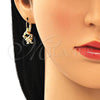 Arete Gancho Frances 02.210.0377 Oro Laminado, Diseño de Niñita Pequeña, con Blanca Micro Pave, Pulido, Tono Dorado