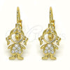 Arete Gancho Frances 02.210.0377 Oro Laminado, Diseño de Niñita Pequeña, con Blanca Micro Pave, Pulido, Tono Dorado
