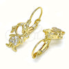 Arete Gancho Frances 02.210.0377 Oro Laminado, Diseño de Niñita Pequeña, con Blanca Micro Pave, Pulido, Tono Dorado
