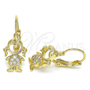 Arete Gancho Frances 02.210.0377 Oro Laminado, Diseño de Niñita Pequeña, con Blanca Micro Pave, Pulido, Tono Dorado