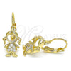 Arete Gancho Frances 02.210.0377 Oro Laminado, Diseño de Niñita Pequeña, con Blanca Micro Pave, Pulido, Tono Dorado