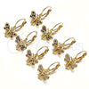 Arete Gancho Frances 02.210.0378 Oro Laminado, Diseño de Abeja, con Blanca Micro Pave, Pulido, Tono Dorado