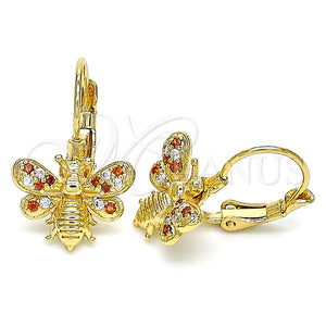 Arete Gancho Frances 02.210.0378.1 Oro Laminado, Diseño de Abeja, con Granate and Blanca Micro Pave, Pulido, Tono Dorado
