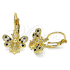 Arete Gancho Frances 02.210.0378.2 Oro Laminado, Diseño de Abeja, con Negro and Blanca Micro Pave, Pulido, Tono Dorado