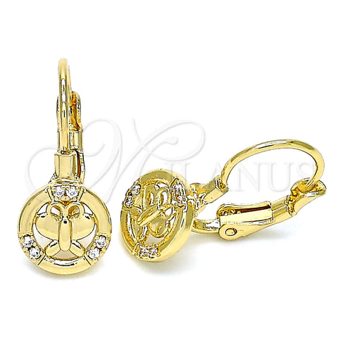 Arete Gancho Frances 02.210.0379 Oro Laminado, Diseño de Mariposa, con Blanca Micro Pave, Pulido, Tono Dorado