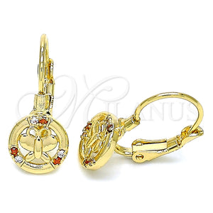 Arete Gancho Frances 02.210.0379.1 Oro Laminado, Diseño de Mariposa, con Granate and Blanca Micro Pave, Pulido, Tono Dorado