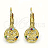 Arete Gancho Frances 02.210.0379.3 Oro Laminado, Diseño de Mariposa, con Multicolor Micro Pave, Pulido, Tono Dorado