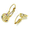 Arete Gancho Frances 02.210.0379.3 Oro Laminado, Diseño de Mariposa, con Multicolor Micro Pave, Pulido, Tono Dorado
