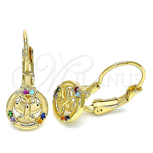 Arete Gancho Frances 02.210.0379.3 Oro Laminado, Diseño de Mariposa, con Multicolor Micro Pave, Pulido, Tono Dorado