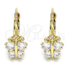 Arete Gancho Frances 02.210.0381 Oro Laminado, Diseño de Mariposa, con Blanca Zirconia Cubica, Pulido, Tono Dorado