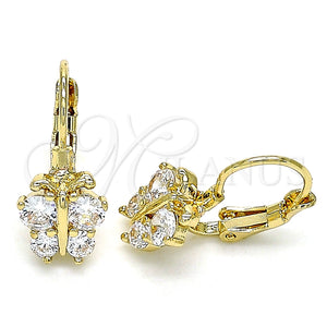 Arete Gancho Frances 02.210.0381 Oro Laminado, Diseño de Mariposa, con Blanca Zirconia Cubica, Pulido, Tono Dorado