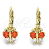 Arete Gancho Frances 02.210.0381.1 Oro Laminado, Diseño de Mariposa, con Granate and Blanca Zirconia Cubica, Pulido, Tono Dorado