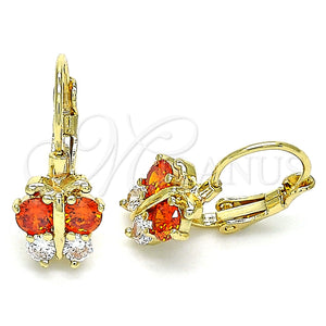 Arete Gancho Frances 02.210.0381.1 Oro Laminado, Diseño de Mariposa, con Granate and Blanca Zirconia Cubica, Pulido, Tono Dorado