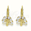 Arete Gancho Frances 02.210.0383 Oro Laminado, Diseño de Ãrbol, con Blanca Zirconia Cubica, Pulido, Tono Dorado