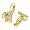 Arete Gancho Frances 02.210.0383 Oro Laminado, Diseño de Ãrbol, con Blanca Zirconia Cubica, Pulido, Tono Dorado