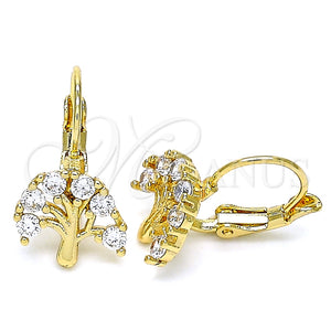 Arete Gancho Frances 02.210.0383 Oro Laminado, Diseño de Ãrbol, con Blanca Zirconia Cubica, Pulido, Tono Dorado