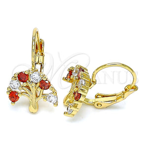 Arete Gancho Frances 02.210.0383.1 Oro Laminado, Diseño de Ãrbol, con Granate and Blanca Zirconia Cubica, Pulido, Tono Dorado