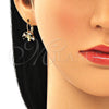 Arete Gancho Frances 02.210.0383.2 Oro Laminado, Diseño de Ãrbol, con Negro and Blanca Zirconia Cubica, Pulido, Tono Dorado