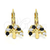 Arete Gancho Frances 02.210.0383.2 Oro Laminado, Diseño de Ãrbol, con Negro and Blanca Zirconia Cubica, Pulido, Tono Dorado