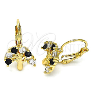 Arete Gancho Frances 02.210.0383.2 Oro Laminado, Diseño de Ãrbol, con Negro and Blanca Zirconia Cubica, Pulido, Tono Dorado