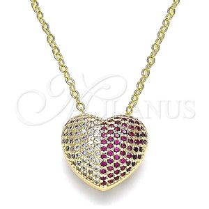 Collares con Dije 04.156.0217.1.18 Oro Laminado, Diseño de Corazón, con Rubi and Blanca Micro Pave, Pulido, Tono Dorado (02 MM Thickness, 18 Inches Length)
