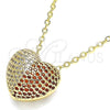 Collares con Dije 04.156.0217.2.18 Oro Laminado, Diseño de Corazón, con Granate and Blanca Micro Pave, Pulido, Tono Dorado (02 MM Thickness, 18 Inches Length)