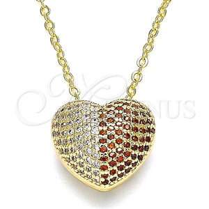 Collares con Dije 04.156.0217.2.18 Oro Laminado, Diseño de Corazón, con Granate and Blanca Micro Pave, Pulido, Tono Dorado (02 MM Thickness, 18 Inches Length)