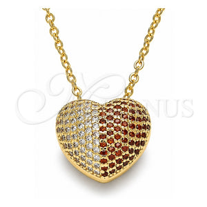 Collares con Dije 04.156.0217.2.18 Oro Laminado, Diseño de Corazón, con Micro Pave Granate y Blanca, Pulido, Tono Dorado (Grosor 02 MM, 18 Pulgadas de Largo)