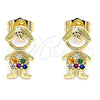 Arete Dormilona 02.210.0385.1 Oro Laminado, Diseño de Niñito Pequeño, con Multicolor Micro Pave, Pulido, Tono Dorado