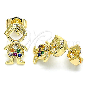Arete Dormilona 02.210.0385.1 Oro Laminado, Diseño de Niñito Pequeño, con Multicolor Micro Pave, Pulido, Tono Dorado