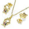 Juego de Arete y Dije de Adulto 10.210.0151.1 Oro Laminado, Diseño de Niñita Pequeña, con Multicolor Micro Pave, Pulido, Tono Dorado