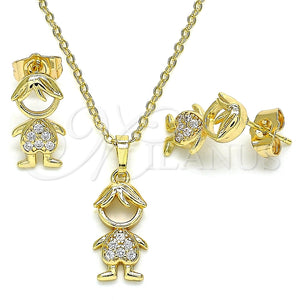 Juego de Arete y Dije de Adulto 10.210.0152 Oro Laminado, Diseño de Niñito Pequeño, con Blanca Micro Pave, Pulido, Tono Dorado